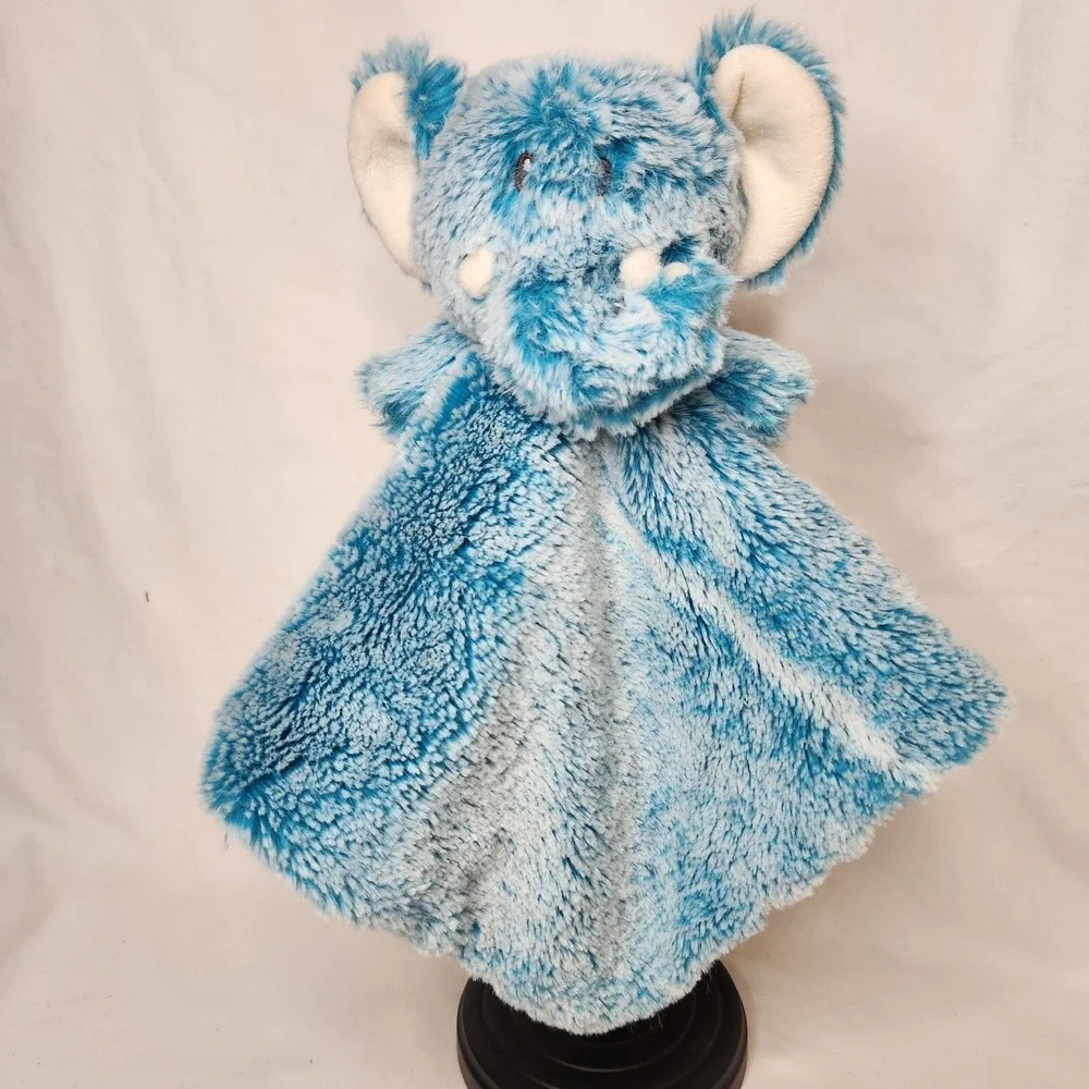 Animal Adventure Elephant Lovey Baby  Security Blanket Blue White Frosted12 x 13